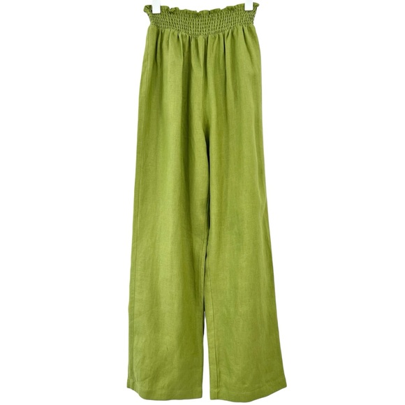Reformation Vera Linen 2 Piece Set - Green Smocked Top & Matching Cropped Pants - Picture 7 of 12